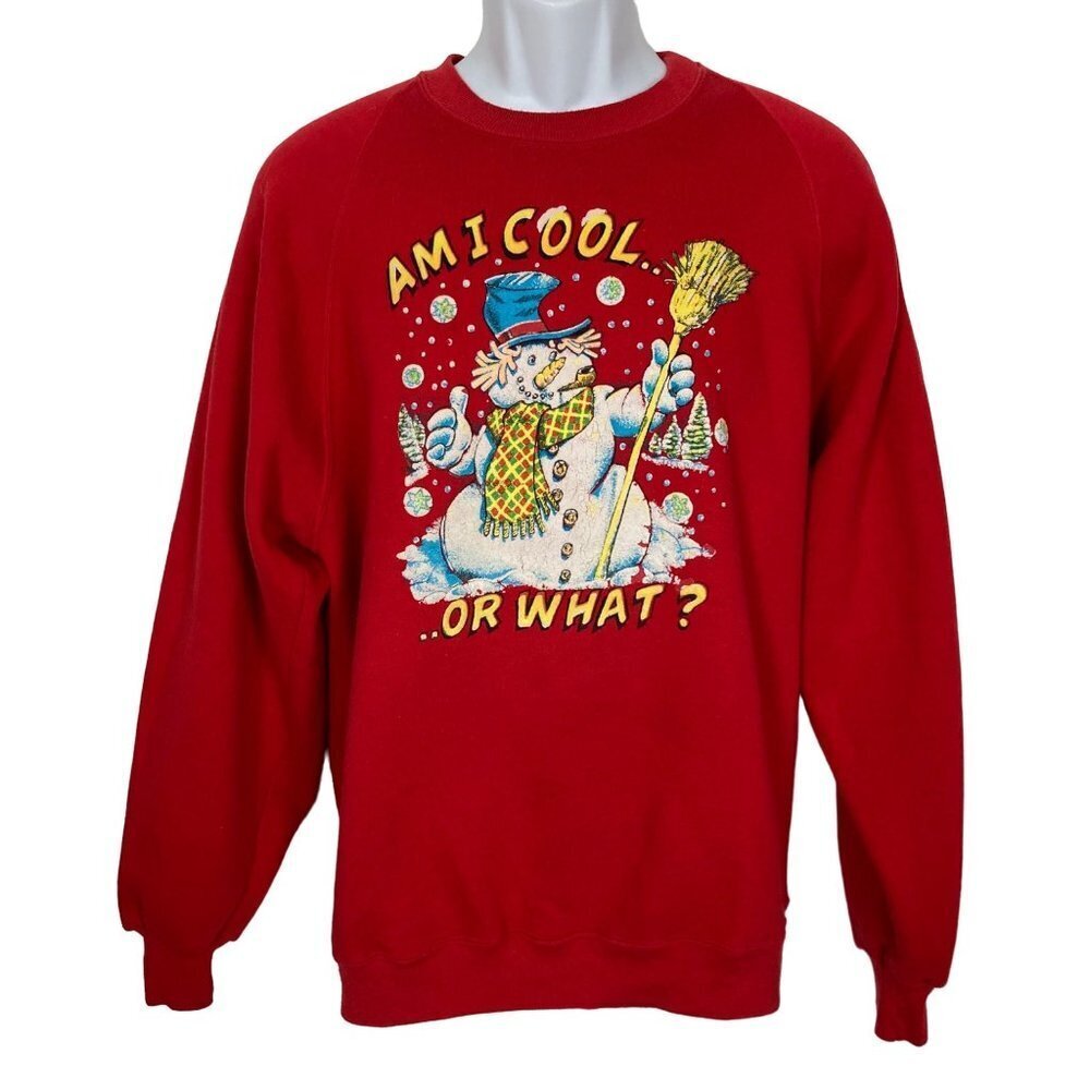 Vintage Snowman Sweatshirt by Russell Womens XL Red Am I Cool Made in USA